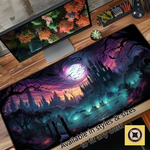 Tapis de bureau mystérieux château mystique, tapis de souris XL, tapis de souris de jeu, sous-vêtement surdimensionné, cadeau pour gamer, cadeau pour petit ami, cadeau pour mari