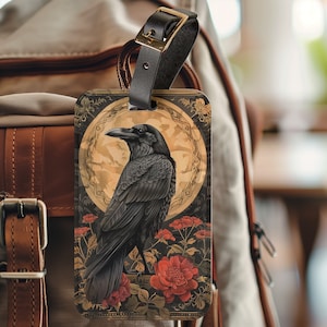 Bag Tag Featuring Medieval Floral Raven Art Print - Luggage Tag - Golf Bag Tag - Diaper Bag Tag - Backpack Tag - Back to School GIft