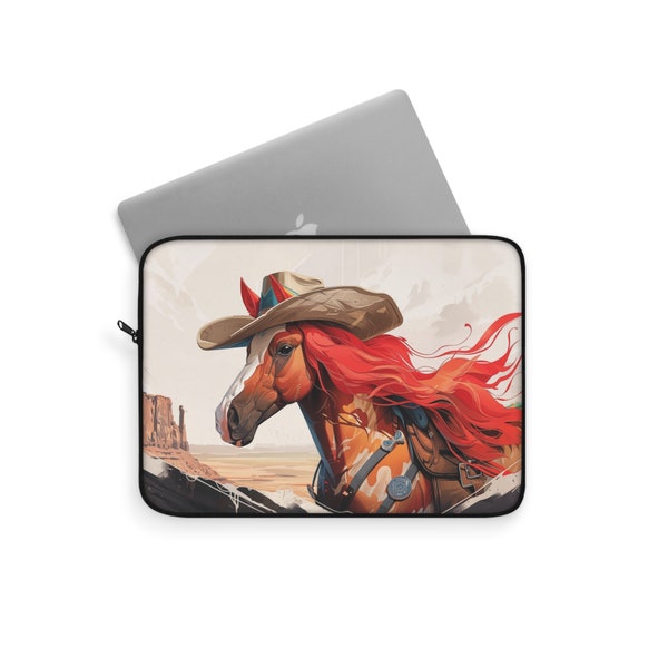 Anime Inspired Western Horse and Cowboy Hat Cute Laptop Sleeve, Western iPad Case