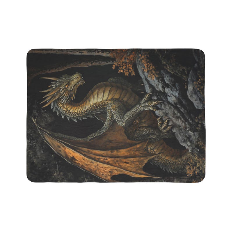 Coperta in pile morbido con drago della foresta medievale - Coperta full size, grande coperta da tiro, coperta da giocatore fantasy, regali DND, regali TCG immagine 5