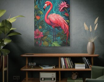 Pink Flamingo Canvas Wall Art - Tropical Home Decor - Beach Home Decor - Ocean Lovers Wall Art - Flamingo Lovers Gift