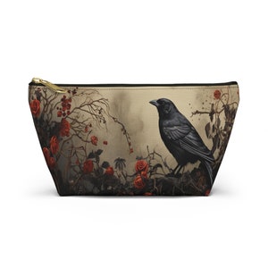 Dark Academia Bag, Dark Cottagecore Bag, Raven Cosmetic Bag, Gothic Makeup Bag, Goth Pencil Case, Raven Small Purse image 6