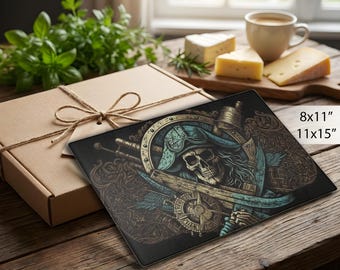 Glass Cutting Board, Pirate Kitchen Decor, Beach Home Kitchen, Unique Kitchen Accessory, Pirate Cutting Board, Veg Cutting Board, Chef Gift
