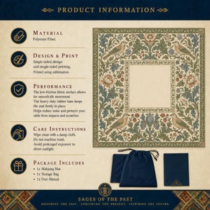 William Morris Inspired Mahjong Mat | Arts and Crafts Thrush & Strawberry Game Mat | Victorian Botanical Non Slip Mat image 3