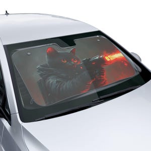 Galactic Feline Warrior - Fantasy Cat Windshield Sunshade for Cars, Trucks and SUVs - Gamer Car Decor - Cat Windshield Cover