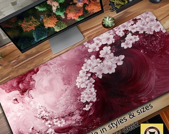 Decoración de escritorio con diseño de flor de cerezo Sakura Whirlwind Fantasy: un bonito tapete con flores de Sakura rosas y blancas que calma el ánimo.