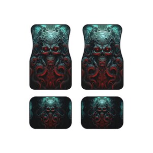Menacing Pirate Skull Car Mat Set, 4 Car Floor Mats, Car Floor Mat, Dark Car Mat, Pirate Car Mats, Fantasy Car Floor Mat