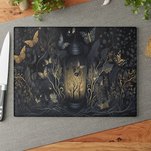 Glass Cutting Board, Dark Cottagecore Midnight Butterfly Lantern Design, Veg Cutting Board, Cute Kitchen Decor, Chef Gift