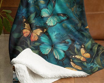 Dazzling Butterflies Soft and Cozy Warm Sherpa Fleece Throw Blanket - Available in 2 Sizes - Housewarming Gift - Daughter Gift