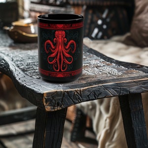 Tazza di polpo azteco, tazza da caffè da 15 once, tazza di vita oceanica, tazza di polpo, arredamento di polpo, tazza di vita marina