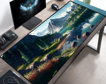 Lovely Mountains Desk Mat Cute, XL Mouse Pad, Large Desk Mat Pad, Gaming Desk Pad, Kawaii Mousepad, Aesthetic Desk Protector