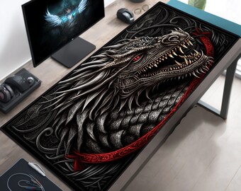 Gothic Dragon Desk Medieval Decor Dragon Desk Mat Draco Desk Pad Gothic Mousepad XL Goth Mouse Pad XXL Dragon Mouse Pad Horror Aesthetic