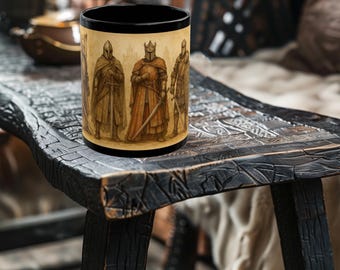 Mok middeleeuwse ridders - koffiekop middeleeuwse kunst - middeleeuwse gamermok - gaminggeschenken - zwarte keramische mok van 11 oz of 15 oz