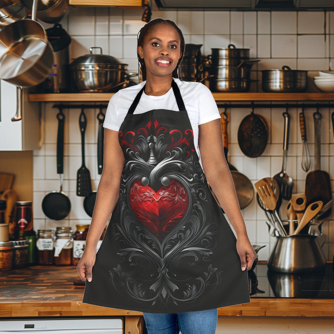 Gothic Heart Apron, Goth Kitchen Apron, Gothic Kitchen Accessory, Gift
