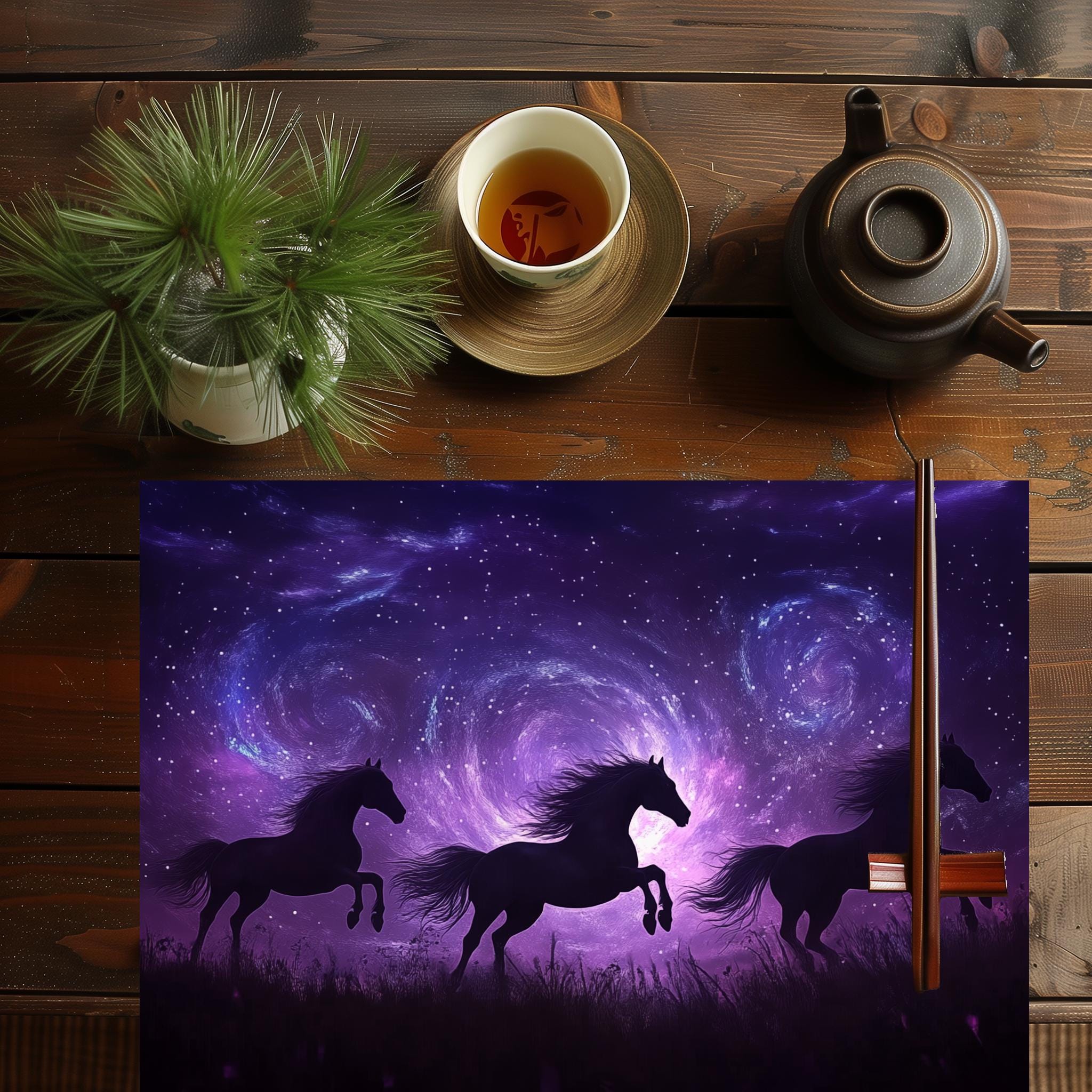 【Foil】冬月台地/Wintermoon Mesa[PCY]日本語 Mystic Horse Aurora Dining Table Placemat Featuring a Northern