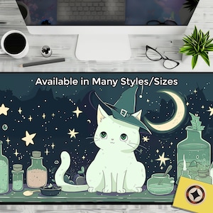 Witch Cat Kawaii Desk Mat, Cute Desk Decor, Kawaii Gifts, Gift for Daughter, Gift for Goddaughter, Kawaii Mousepad, Kawaii Mouse Pad