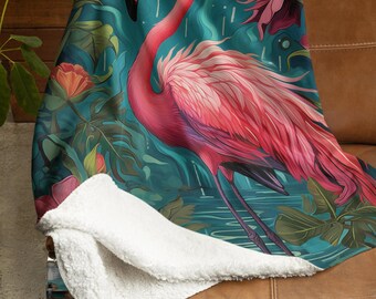 Pink Flamingo Sherpa Fleece Throw Blanket - Available in 2 Sizes - Housewarming Gift - Daughter Gift - Beach Home Decor