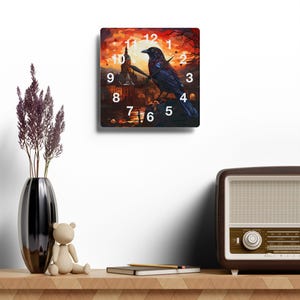 Gothic Raven Art Acrylic Wall Clock - Goth Clock - Unique Medieval Gothic Arts Clock for Home or Office - New Home Gift - Gift for Her