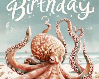 Lustige Geburtstagskarte Mit Oktopus-Design, A5 Groß, 360 G/m², Inkl. Umschlag, Made In UK