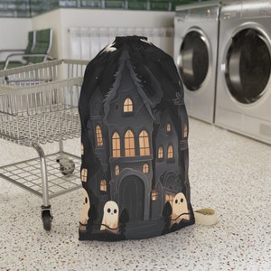 Cute Kawaii Goth Ghosts Laundry Bag, Drawstring Travel Laundry Bag for College, Home or Holiday