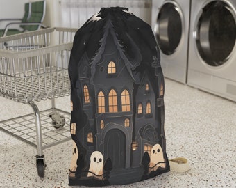 Cute Kawaii Goth Ghosts Laundry Bag, Drawstring Travel Laundry Bag for College, Home or Holiday