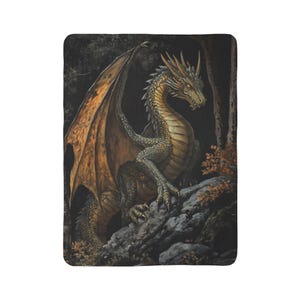Coperta in pile morbido con drago della foresta medievale - Coperta full size, grande coperta da tiro, coperta da giocatore fantasy, regali DND, regali TCG immagine 4