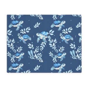 Cute Blue Sea Turtles Dining Placemat - Cotton Placemat - Kawaii Nautical Dining Accessory