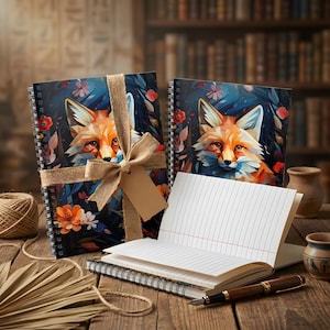Spiral Notebook, Stunning Japanese Fox, Personal Journal, Sketchbook, Personalized Notebook, Grocery List Keeper, School Gifts