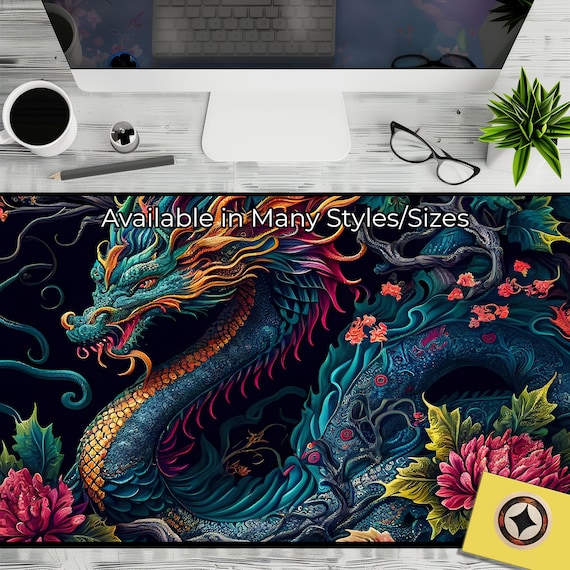 Desk Mat, Oriental Japanese Dragon Large Desk Pad 2, Extend Gaming Mouse Pad Extra Large Chinese Dragon Mousepad Deskmat Deskpad Mausmat