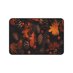 Fall Leaves and Pine Cones Desk Mat, Aesthetic Desk Mat, Cute Desk Mat ...