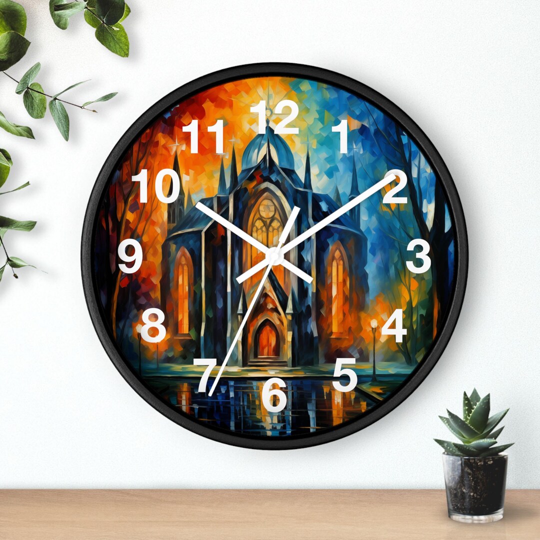 Dazzling Mysterious Cathedral 10" Round Wall Clock - Black Wood Case ...