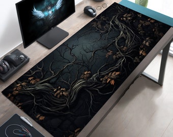 Twisted Branches Dark Fantasy Gothic Styled Desk Mat, Goth Desk Pad, Dark Forest Mousepad, Cursed Vines Mouse Pad, Horror Deskmat