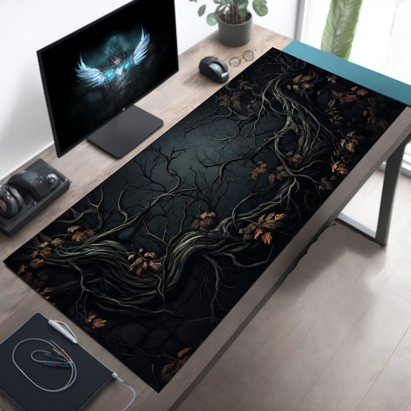 Twisted Branches Dark Fantasy Gothic Styled Desk Mat, Goth Desk Pad, Dark Forest Mousepad, Cursed Vines Mouse Pad, Horror Deskmat