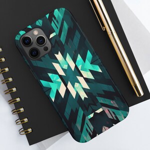 Green Aztec Abstract Geometric iPhone Case, Stylish Pattern, Tough Protection, Compatible with iPhone 6-14, Eye-catching Design, Great Gift