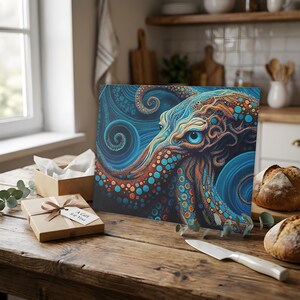Glass Cutting Board, Octopus Kitchen Decor, Beach Home Kitchen, Unique Kitchen Accessory,Octopus Cutting Board, Veg Cutting Board, Chef Gift image 18