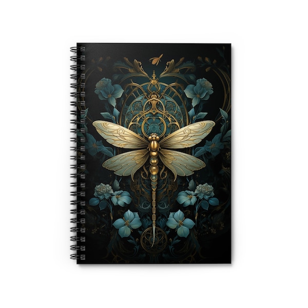 Spiral Notebook, Stunning Gothic Dragonfly, Personal Journal, Sketchbook, Personalized Notebook, Grocery List Keeper, School Gifts