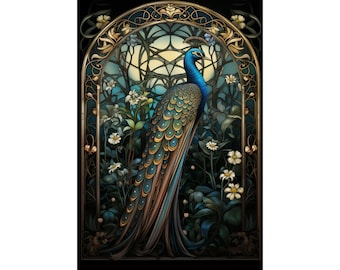 Stunning Peacock Art Deco Wall Art, Peacock Poster