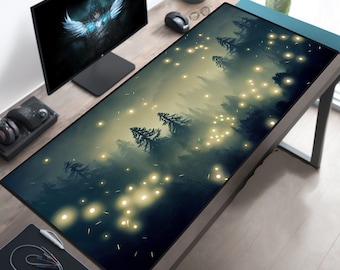 Fantasy Forest Fireflies Desk Ma, Cute Desk Pad, Large Mouse Pad Extra Large Mousepad XL XXL Big Oversized Mousemat Mousepad Deskpad Deskmat