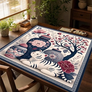 Schattige babytijger en Chinees aardewerk mahjongmat met tas |  Neopreen gamemat