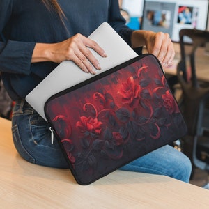Lovely Goth Flowers in Elegant Art Nouveau Styling, Cute Laptop Sleeve, Floral Tablet Case, iPad Sleeve