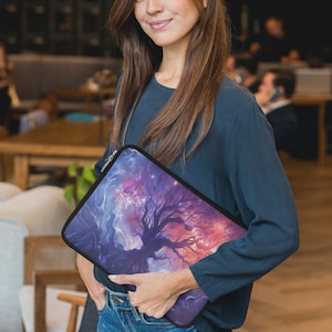 Enchanted Phoenix Tree Laptop Sleeve: Mystic Pastel Purple Computer Bag