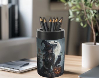 Portalápices espeluznante de bruja gris para Halloween - Portalápices de bruja - Decoración de escritorio espeluznante - Regalo para ella - Accesorio de escritorio