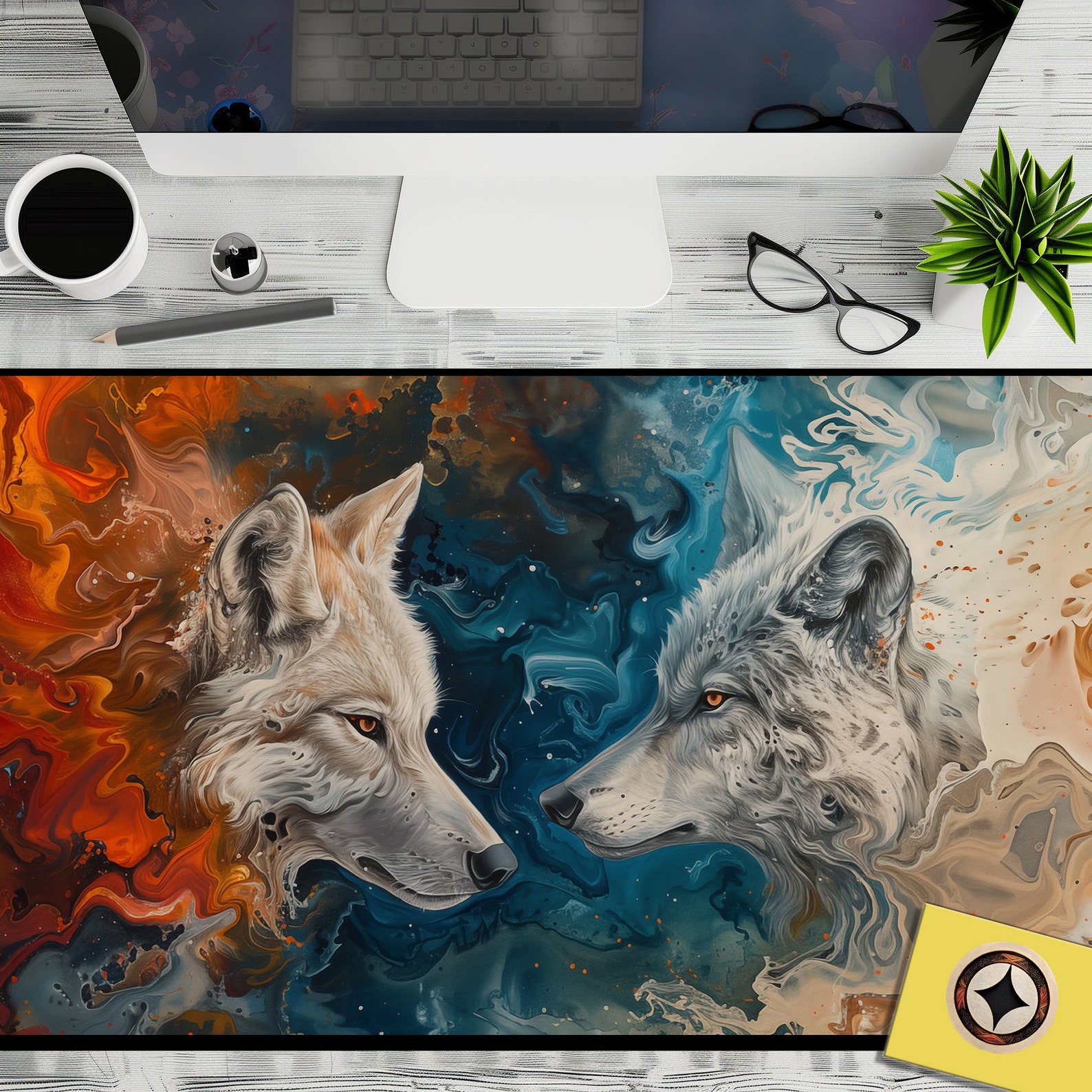 Stunning Wolf Art Desk Decor, Wolf Office Decor, Wolves Desk Mat ...