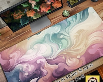 Pale Pastel Swirls Anime Deskmat, Kawaii Desk Mat, Cute Mouse Pad, Large Mousepad, Giant Desk Mat, Cute Desk Accessory, Gaming Workspace