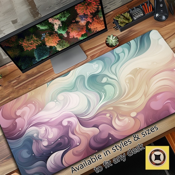 Pale Pastel Swirls Anime Deskmat, Kawaii Desk Mat, Cute Mouse Pad, Large Mousepad, Giant Desk Mat, Cute Desk Accessory, Gaming Workspace