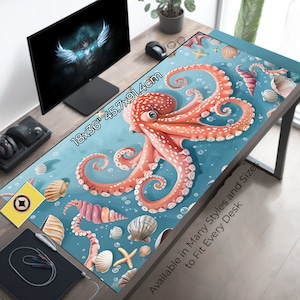 Cute Octopus Mousepad - Light Blue and Orange Mouse Pad - Sea Life Desk Pad - Ocean Life Desk Mat - Gift for Beach Lover - Beach Home Decor