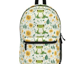 Cottagecore Frog Backpack: Floral Book Bag, Travel Rucksack