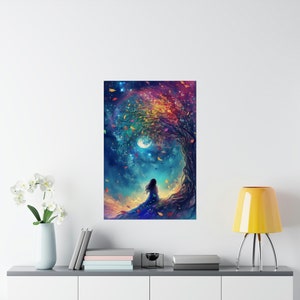 Himmlische Träume, Nachthimmel Poster, Baum Kunst, Junger Träumer Kunst, Schlafzimmer Wandkunst, Wohnzimmer Dekor, Eingangsbereich Kunst, Büro Kunstdruck