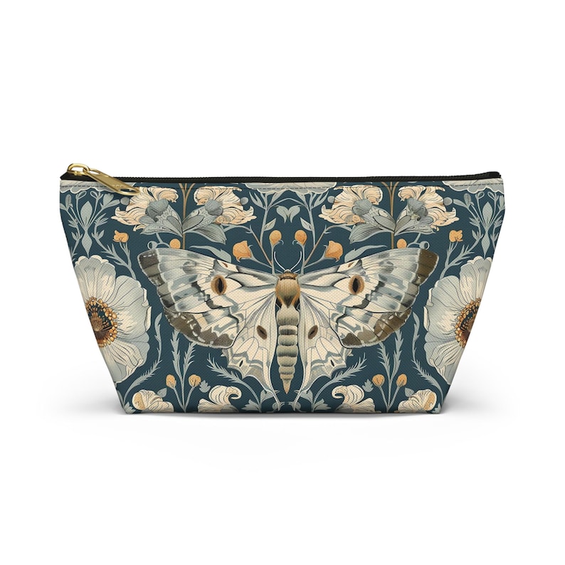 William Morris inspirierte Motte Cottagecore Make-up-Tasche, Federmäppchen, Zubehörtasche mit T-Boden, Kosmetiktasche Bild 2