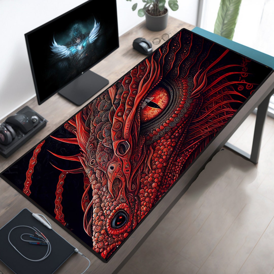 Dragon Large Mouse Pad Aesthetic Gaming Decor Red Desk Mat Etsy